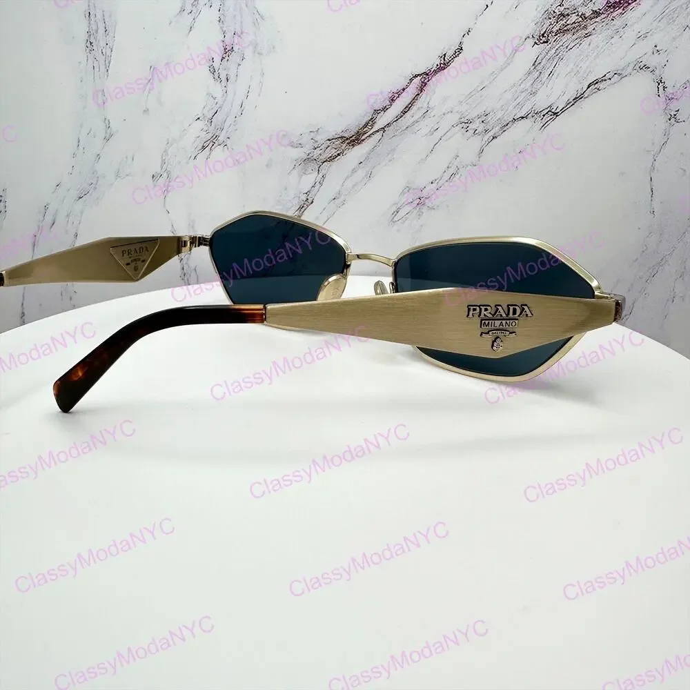 New PRADA Sunglasses Gold Metal 3D Logo Aviator Cat Eye Womens PRD50S ZVN70B